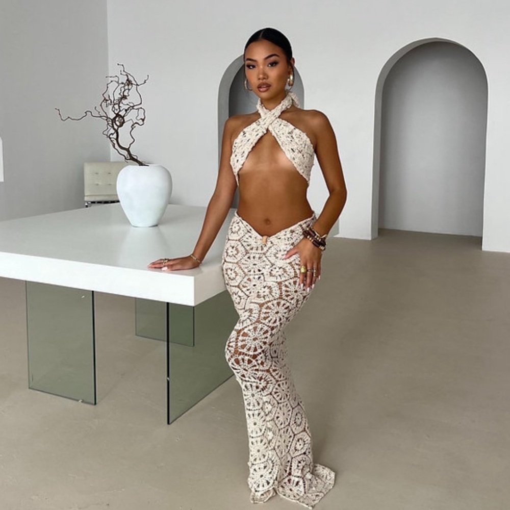 Elegant Crochet Maxi Dress in Cream